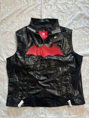 Laverapelle Black and Red Batman Faux-Leather Vest